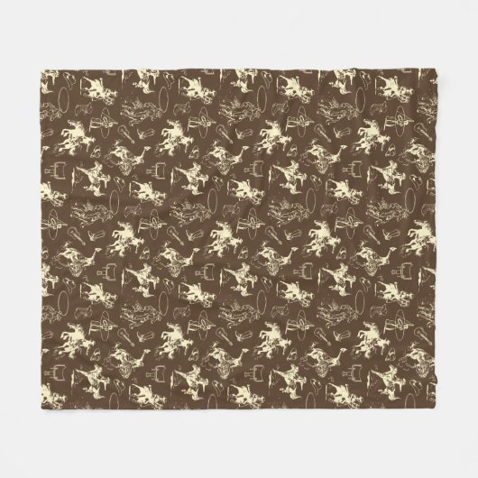 Rodeo Cowboy Western Pferde Muster Fleecedecke (Vorderseite (Horizontal))