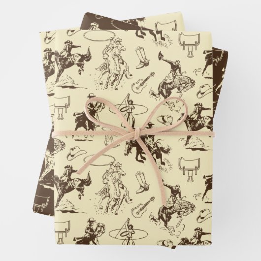 Rodeo Cowboy Western Pferde Muster Geschenkpapier Set (Beispiel)