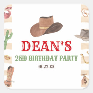 Rodeo Cowboy Western Wild West Birthday Party Quadratischer Aufkleber