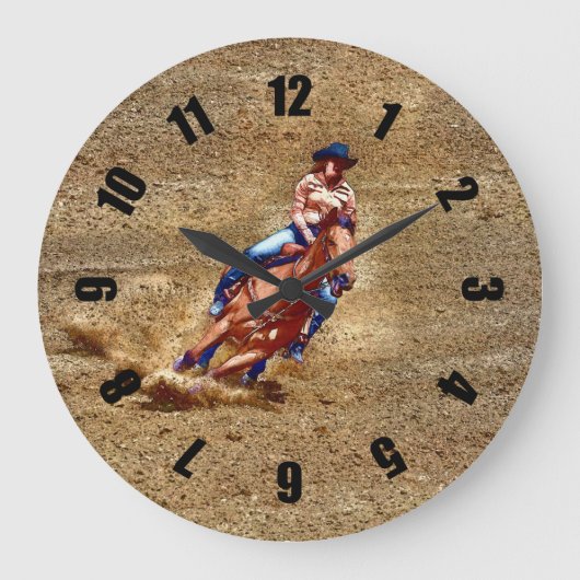 Rodeo Cowgirl Barrel Racing Western Themed Clock Große Wanduhr (Vorderseite)