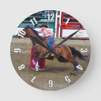 Rodeo Cowgirl Barrel Racing Western Themed Clock Runde Wanduhr