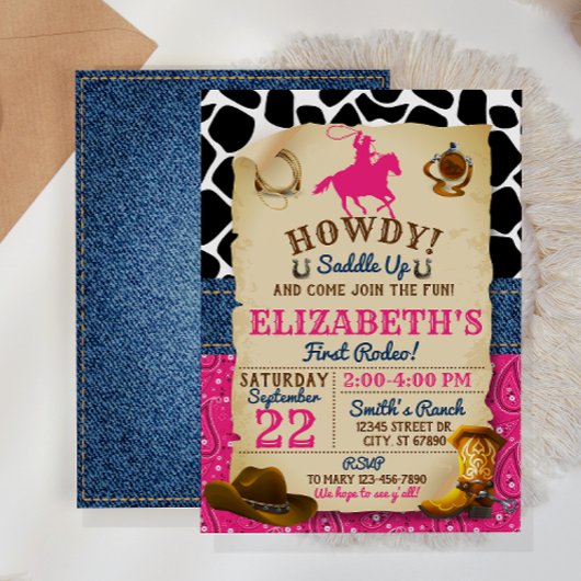 Rodeo Cowgirl Birthday Einladung