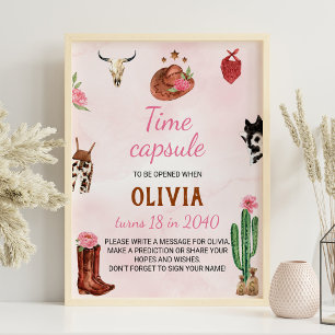 Rodeo Cowgirl Birthday Time Kapsel Schild