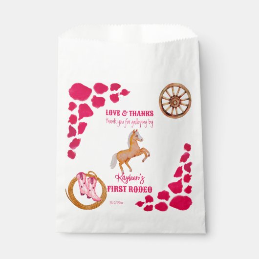 Rodeo Cowgirl Geburtstag rosa Kuh Muster pony Geschenktütchen (Vorderseite)