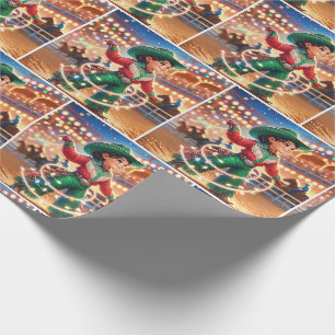 Rodeo Cowgirl Kid wirbt Weihnachtslicht Geschenkpapier