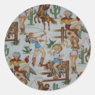 Rodeo Cowgirls Weißkleber Runder Aufkleber