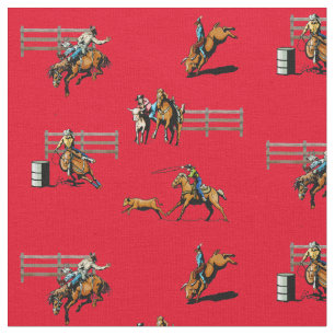 Rodeo-Ereignis-Western-Cowboy-Cowgirl-Pferd Stoff