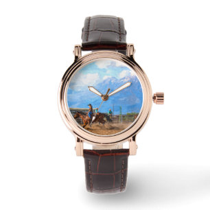 Rodeo-Frauen-Barrel-Rennen Rustikal Western Frauen Armbanduhr