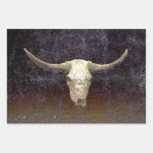 Rodeo Lila Brown Art Textur Rustikaler Bull Skull Geschenkpapier Set (Vorderseite)
