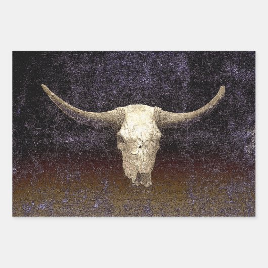 Rodeo Lila Brown Art Textur Rustikaler Bull Skull Geschenkpapier Set (Vorderseite)