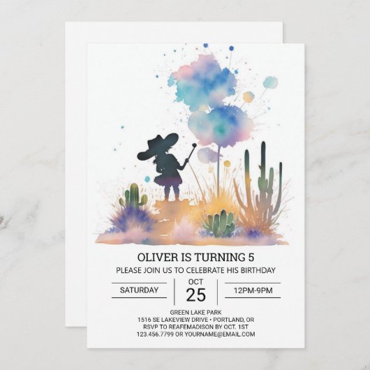 Rodeo Modern Cowboy Birthday Einladung (Vorne/Hinten)