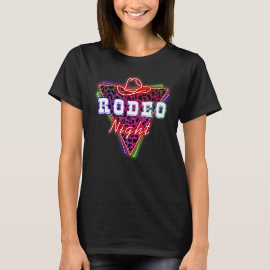 Rodeo Night Leopard Neon Cowboy Hat T-Shirt (Vorderseite)