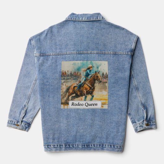 Rodeo Queen Barrel Racing Cowgirl Watercolor Jeansjacke (Rückseite)