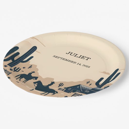 Rodeo Retro Rustikales Western Brautparty Pappteller (Schrägansicht)