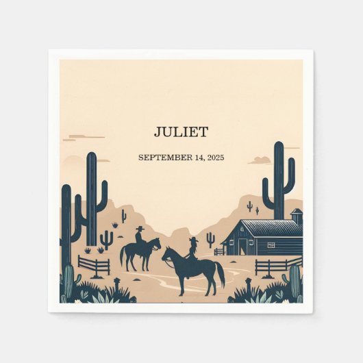 Rodeo Retro Rustikales Western Brautparty Serviette (Vorderseite)