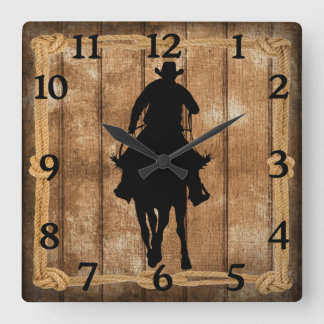 Rodeo Roping Cowboy Horse Silhouette Quadratische Wanduhr
