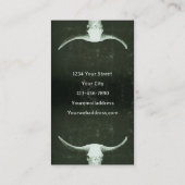 Rodeo Rustic Dark Green Tattoo Shop Bull Skull Visitenkarte (Rückseite)