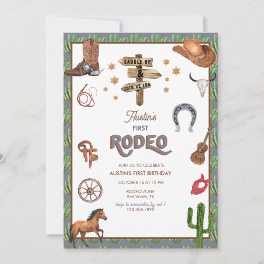 Rodeo Themed | Einladungen zum 1. Geburtstag (Vorderseite)