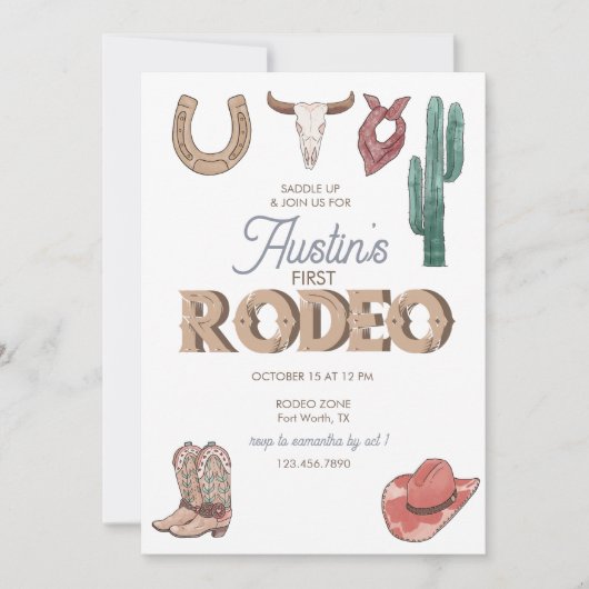 Rodeo Themed | Einladungen zum 1. Geburtstag (Vorderseite)