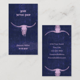 Rodeo Vintag Blue Texture Tattoo Shop Bull Skull Visitenkarte