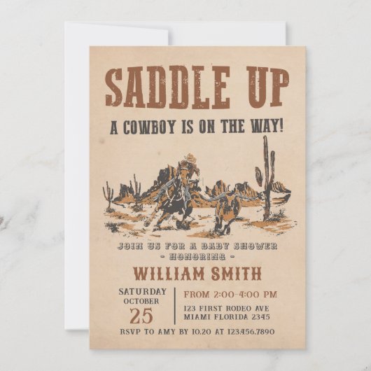 Rodeo Western Cowboy Baby Dusche Party Einladung (Vorderseite)