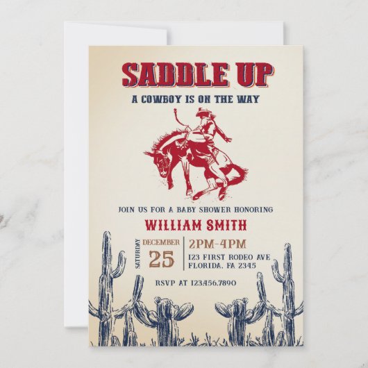 Rodeo Western Cowboy Baby Dusche Party Einladung (Vorderseite)