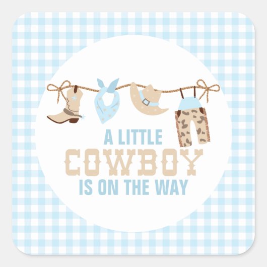 Rodeo Western Cowboy Baby Dusche Quadratischer Aufkleber (Vorderseite)