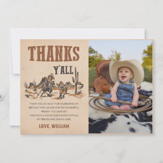 Rodeo Western Cowboy Birthday Foto Dankeskarte (Vorderseite)