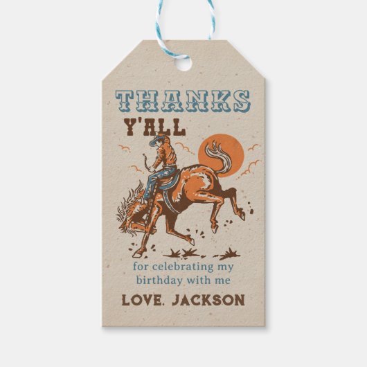 Rodeo Western Cowboy Birthday Vielen Dank Geschenkanhänger (Vorderseite)