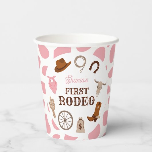 Rodeo Wild West Pink Girl Erstgeburt Pappbecher (Rückseite)