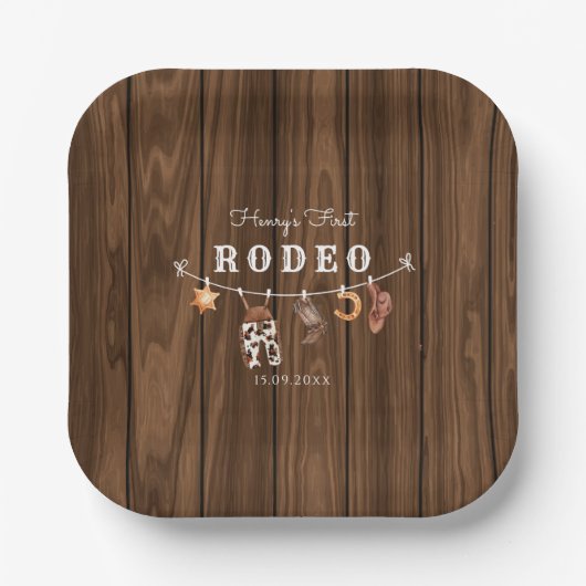 Rodeo Wild West rustikaler Western Cowboy Birthday Pappteller (Vorderseite)