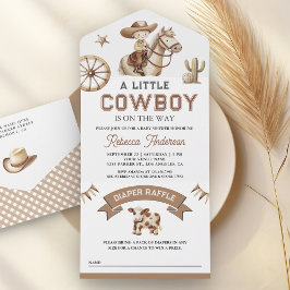 Rodeo Wild West Western Little Cowboy Baby Shower All In One Einladung