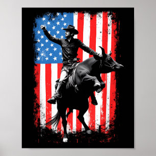 Rodeobull-Reiter Patriotischer Cowboy Amerikanisch Poster