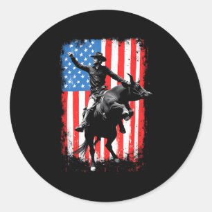 Rodeobull Reiter Patriotischer Cowboy Amerikanisch Runder Aufkleber