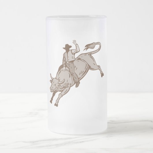 Rodeocowboy-Stierreiten Mattglas Bierglas (Mittel)