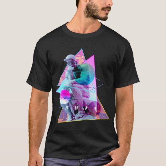 Rodin The Thinker Statue - Vaporwave Aesthetic Gli T-Shirt (Vorderseite)