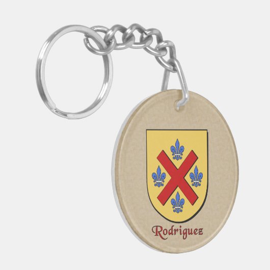 Rodriguez Historischer Schild und spanische Flagge Schlüsselanhänger (Vorderseite links)