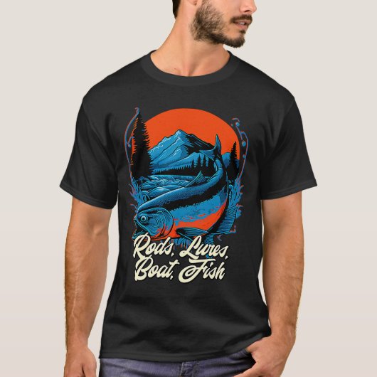Rods Lures Boat Fish Hobby Seen Pastime Lagoon T-Shirt (Vorderseite)