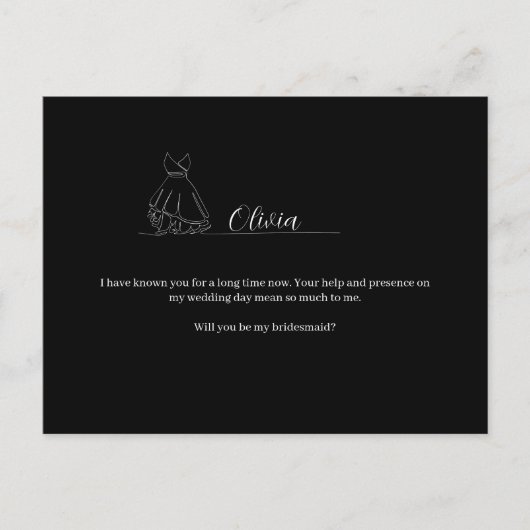 ROE Black & White Simple Bridesmaid Postkarte (Vorderseite)