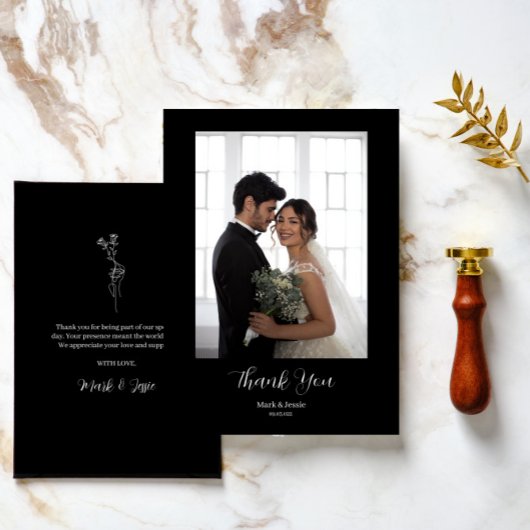 ROE Black & White Simple Foto Wedding Dankeskarte