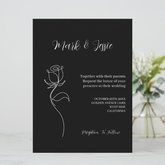 ROE Black & White Simple Wedding Einladung (Stehend Vorderseite)