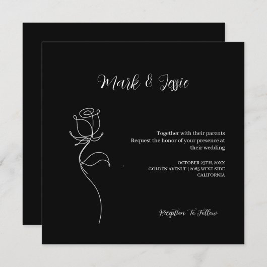 ROE Black & White Simple Wedding Einladung (Vorne/Hinten)