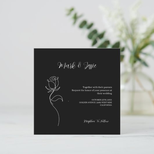 ROE Black & White Simple Wedding Einladung (Stehend Vorderseite)
