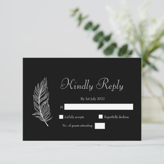 ROE Black & White Simple Wedding RSVP Karte (Stehend Vorderseite)