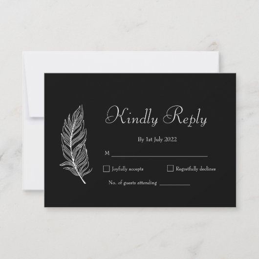 ROE Black & White Simple Wedding RSVP Karte (Vorderseite)