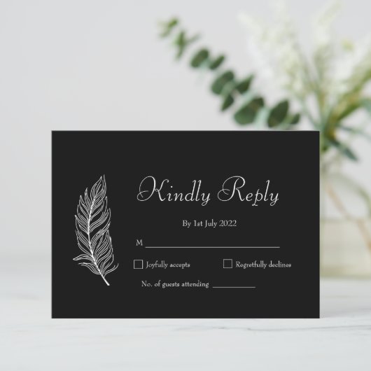 ROE Black & White Simple Wedding RSVP Karte (Stehend Vorderseite)