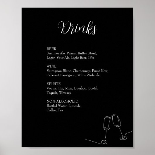 ROE Black & White Simple Weeding Drinks Unterschre Poster (Vorne)