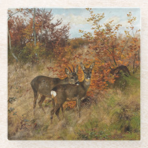 Roe Dee mit Herbst lässt Vintage Tierwelt zurück Glasuntersetzer