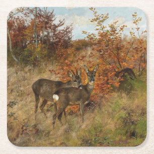 Roe Dee mit Herbst lässt Vintage Tierwelt zurück Rechteckiger Pappuntersetzer