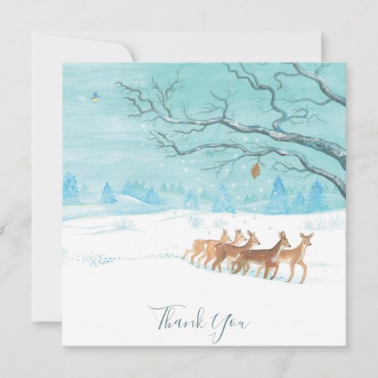 Roe Deer Group im Winter Dankeskarte (Vorderseite)